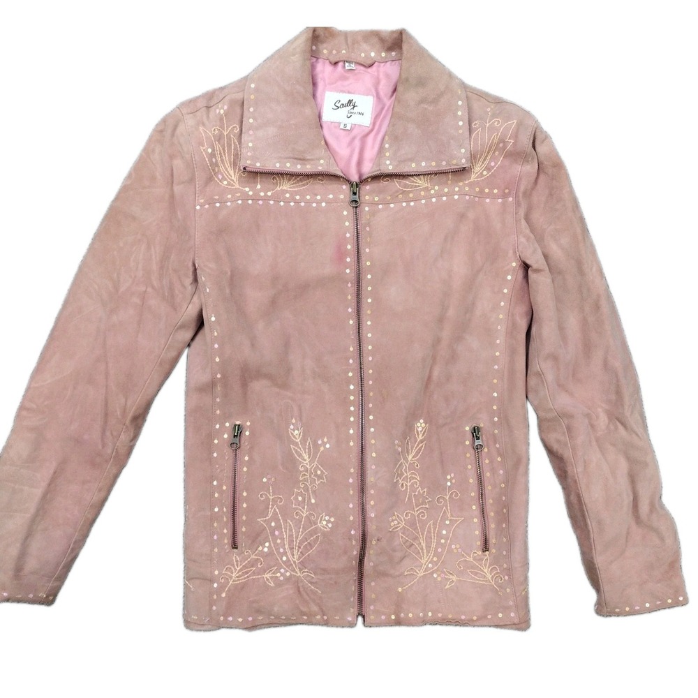 Scully Leatherwear Women's Light Pink Suede Jean Jacket With Sequins~ SZ S